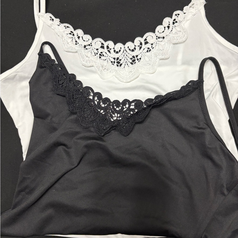 Never Been Worn Black and White Lace Trim Crop Camisoles